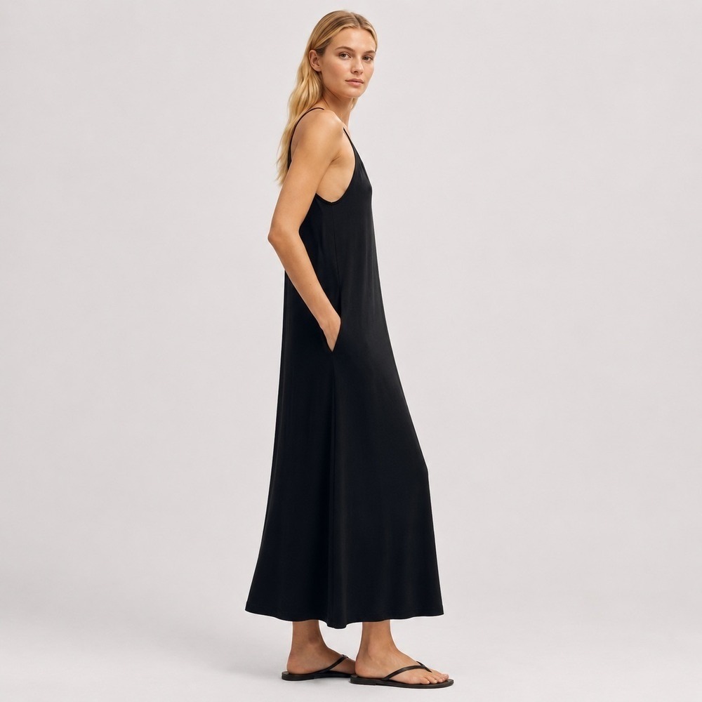 ME+EM Interlock Halterneck Maxi Dress Women US 2 Black Lyocell Knit Pockets - Picture 3 of 10